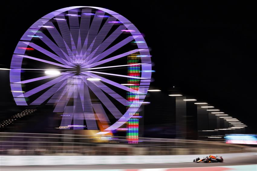 Saudi Arabian F1 race and night time purple Ferris wheel